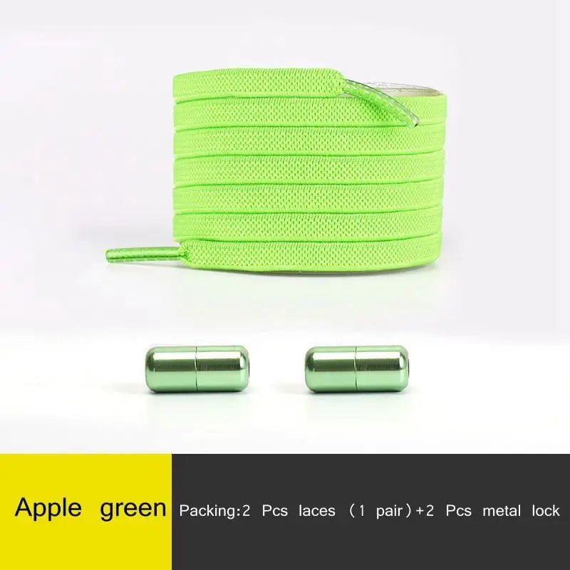 Storazone Apple green / CHINA 1Pair Multicolor Lock Elastic Sneaker Laces For Kids Adults and Elderly No Tie Shoelaces Quick Elastic Athletic Running Shoelace