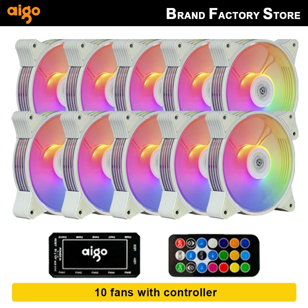 Storazone AR12 10IN1 WHITE / WHITE / A-RGB Aigo AR12 120mm pc computer Case Fan RGB Heatsink aura sync sata port 12cm Cooler argb Silent controller fan cooling ventilador