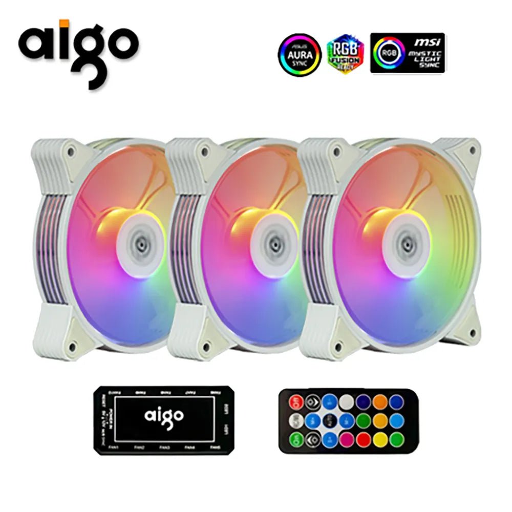 Storazone AR12 3IN1 WHITE / WHITE / A-RGB Aigo AR12 120mm pc computer Case Fan RGB Heatsink aura sync sata port 12cm Cooler argb Silent controller fan cooling ventilador