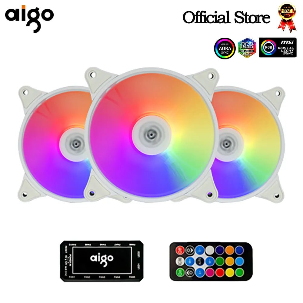 Storazone AR12 3in1 white / WHITE / A-RGB Aigo AR12 white 120mm PC Computer Case Fan Cooling Cooler 6PIN Adjustable RGB Led 12cm Mute Ventilador Adjust Speed 5V ARGB Fans