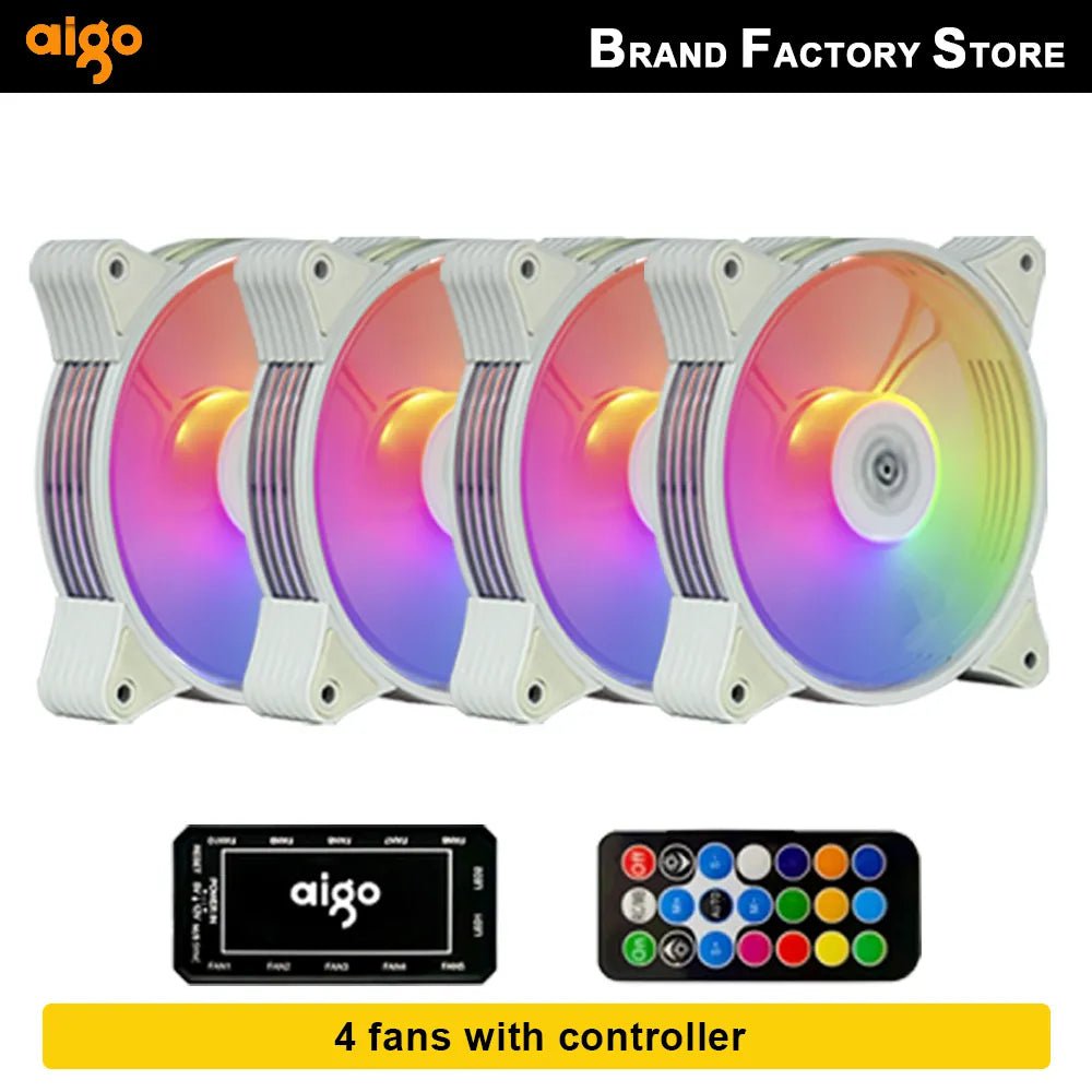 Storazone AR12 4IN1 WHITE / WHITE / A-RGB Aigo AR12 120mm pc computer Case Fan RGB Heatsink aura sync sata port 12cm Cooler argb Silent controller fan cooling ventilador