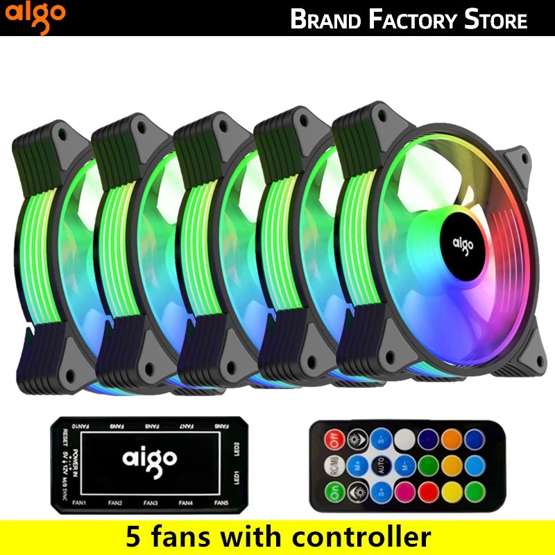 Storazone AR12 5IN1 BLACK / WHITE / A-RGB Aigo AR12 120mm pc computer Case Fan RGB Heatsink aura sync sata port 12cm Cooler argb Silent controller fan cooling ventilador