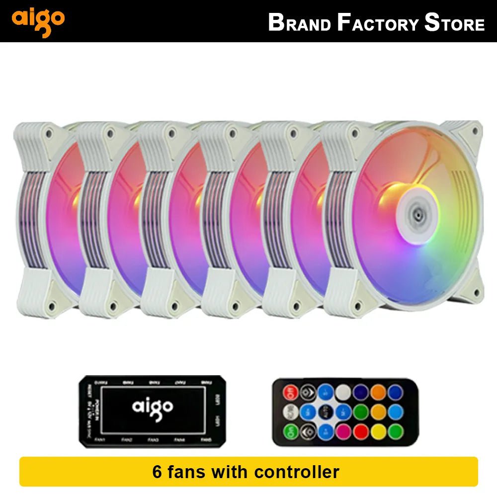 Storazone AR12 6IN1 WHITE / WHITE / A-RGB Aigo AR12 120mm pc computer Case Fan RGB Heatsink aura sync sata port 12cm Cooler argb Silent controller fan cooling ventilador