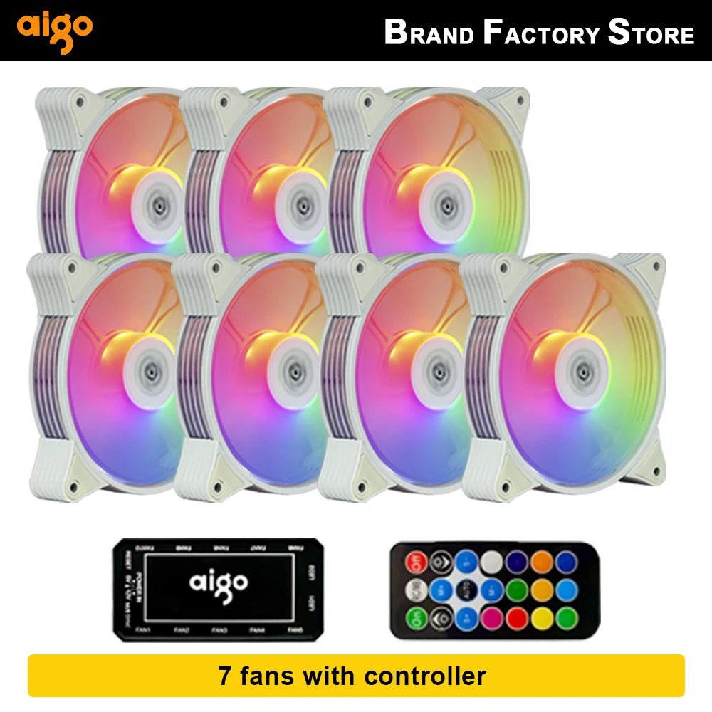 Storazone AR12 7IN1 WHITE / WHITE / A-RGB Aigo AR12 120mm pc computer Case Fan RGB Heatsink aura sync sata port 12cm Cooler argb Silent controller fan cooling ventilador