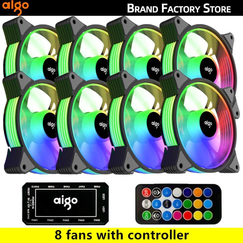 Storazone AR12 8IN1 BLACK / WHITE / A-RGB Aigo AR12 120mm pc computer Case Fan RGB Heatsink aura sync sata port 12cm Cooler argb Silent controller fan cooling ventilador