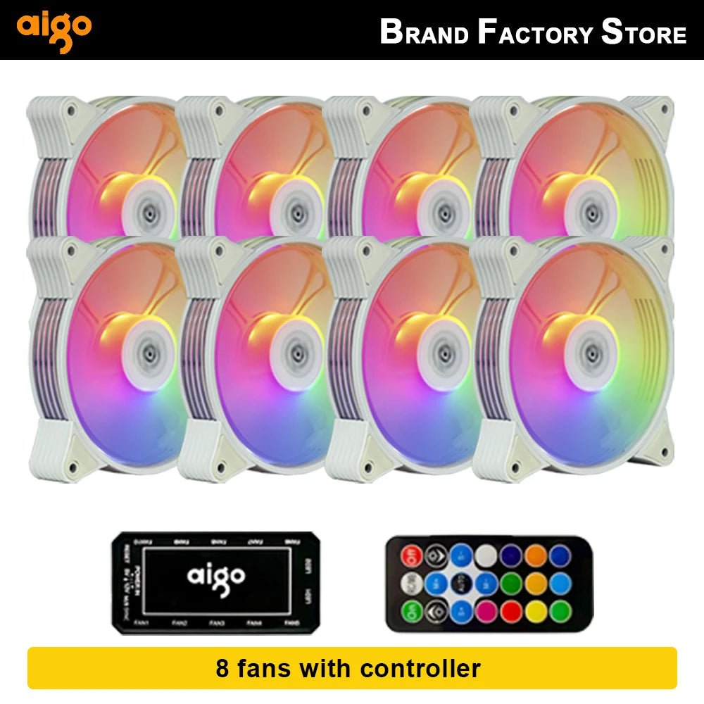 Storazone AR12 8IN1 WHITE / WHITE / A-RGB Aigo AR12 120mm pc computer Case Fan RGB Heatsink aura sync sata port 12cm Cooler argb Silent controller fan cooling ventilador