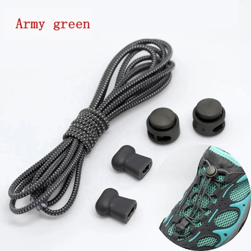 Storazone Army green / 100cm / CHINA 1 Pair 22 Colors Elastic Shoelaces Round Locking No Tie Shoe Laces Kids Adult Quick Lazy Laces Rubber Sneakers Shoelace T1