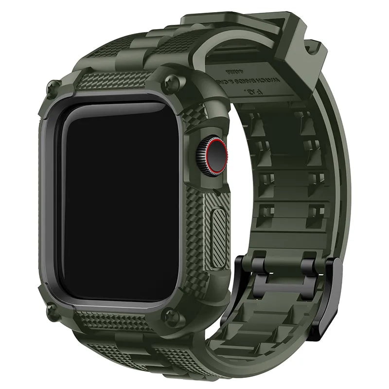 Storazone Army Green / 40mm Silicone for Apple Watch Band+Case 40/41/44/45/49mm Rugged Strap for Apple Watch Ultra 2 Series 9 8 7 with Screen Protector Case