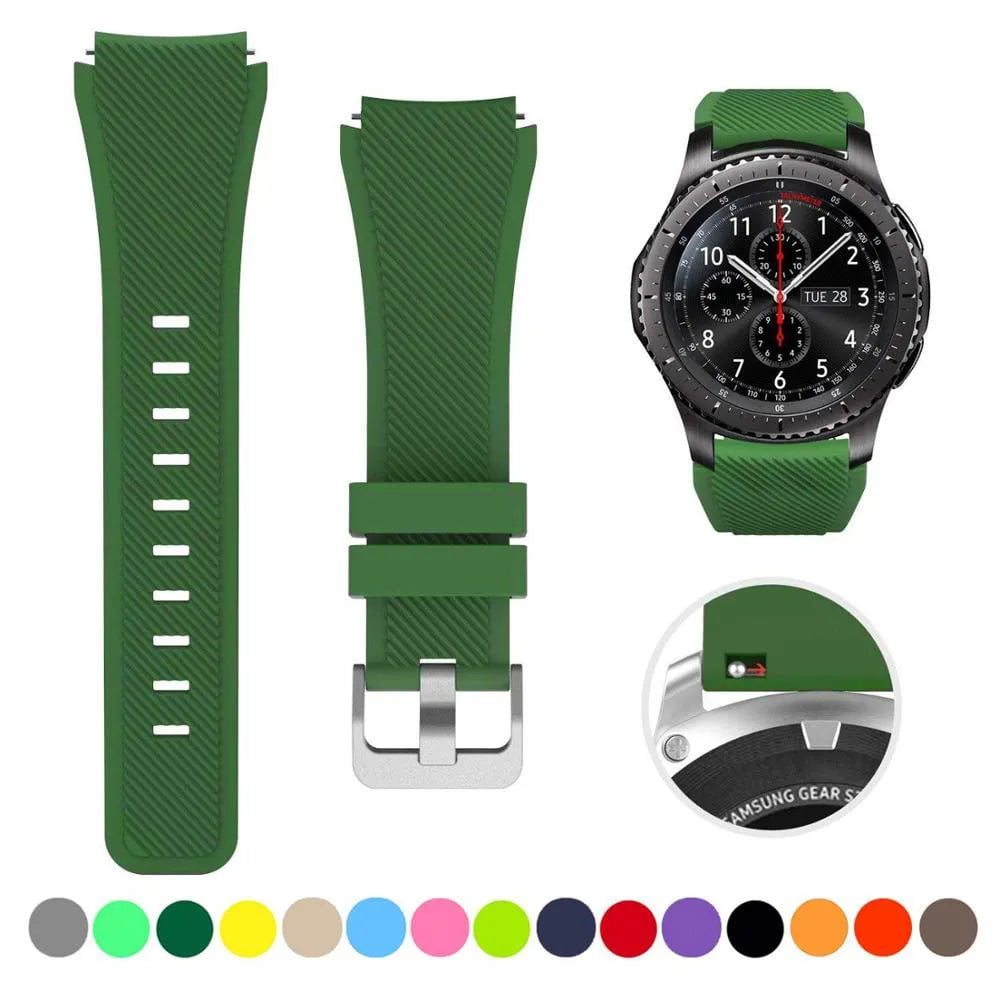 Storazone Army green 7 / 22mm / CHINA 20mm 22mm Strap For Samsung galaxy watch4 44mm/40mm 5 pro active 2 Gear s3 Silicone Correa bracelet Huawei Watch gt2/3/2e band