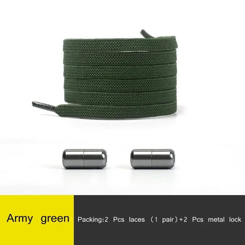 Storazone Army Green / CHINA 1Pair Multicolor Lock Elastic Sneaker Laces For Kids Adults and Elderly No Tie Shoelaces Quick Elastic Athletic Running Shoelace
