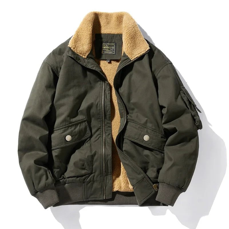 Storazone army green / M 2023 Winter Mens Pilot Jackets Cotton Fabric Fleece Liner Parkas Male Big Pockets Cargo Jacket Windbreaker Outwear Coats