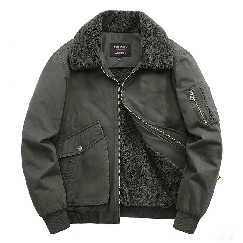 Storazone Army green / M / CHINA Winter Men's Cotton Jacket Velvet Thickened Pockets Warm Jackets Casual Business Turndown Collar Loose Large Size Cotton Parkas