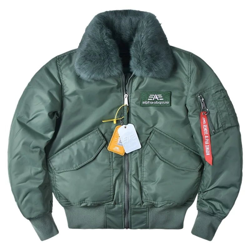 Storazone army green / S Men's Winter Warm Air Force Flight Bomber Parkas With Fur Collar Cotton Padded Thick Thermal Military Overcoat Pilot Jacket