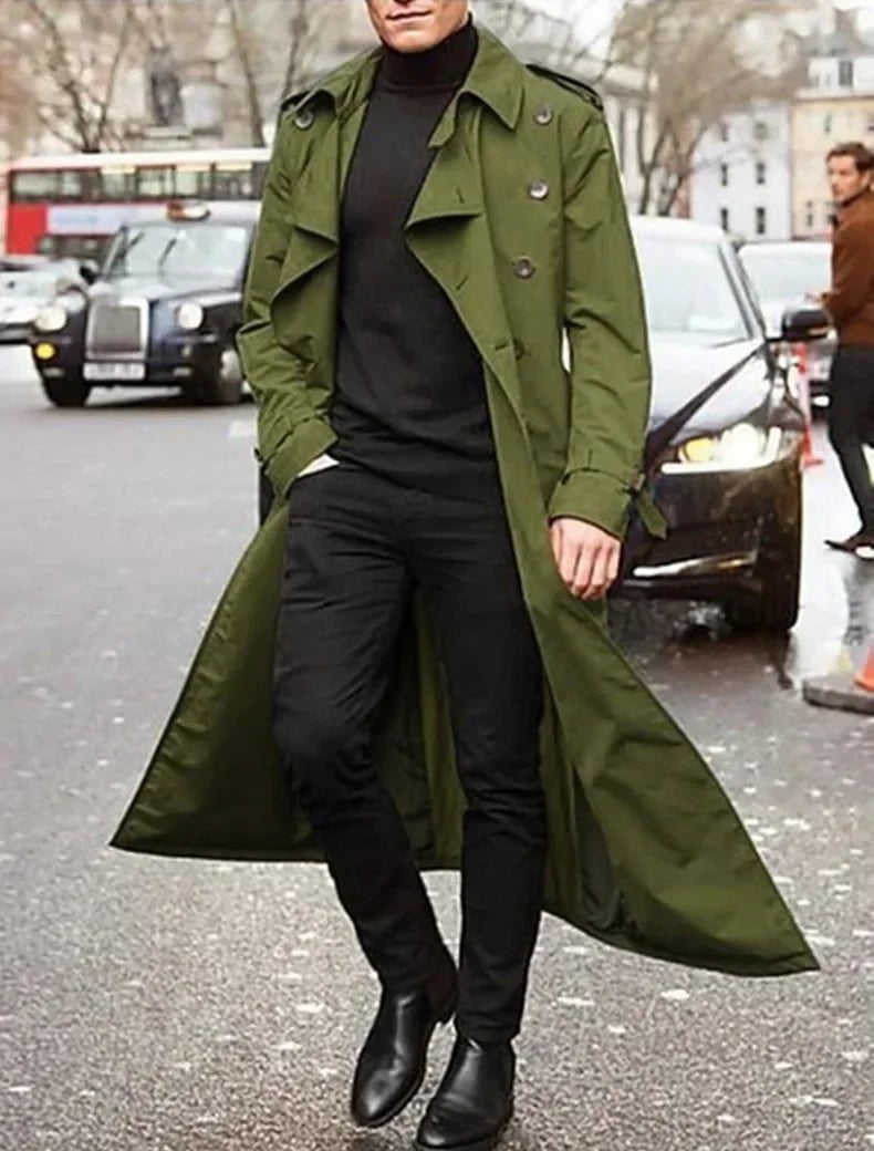 Storazone Army Green / S New 2024 Men's Overcoat Vintage Long Trench Jacket Coats Men's Business Party Casual Long Solid Windbreak Outwear Men's Clothing