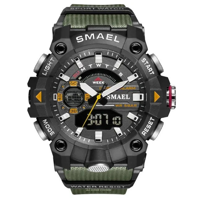 Storazone Army Green SMAEL Fashion Sport Watches Men Shock Resistant 50M Waterproof Wristwatch LED Alarm Stopwatch Clock Military 8040 Men Watch