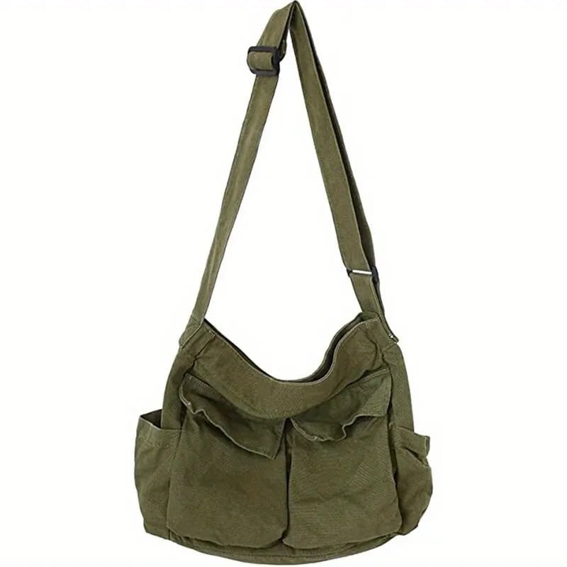 Storazone army green Women Vintage Handbag Canvas Teenager Shoulder Tote Bags Messenger Bags Ladies Casual Handbag Crossbody Purse