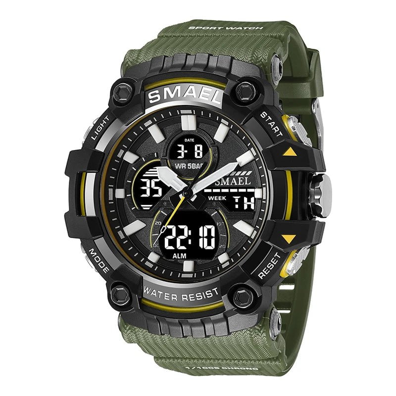 Storazone ARMYGREEN / CHINA SMAEL Brand Sport Watch Men Quartz Wristwatches Waterproof Dual Time Display Military Army Green Male Clock 8079 Mens Watches