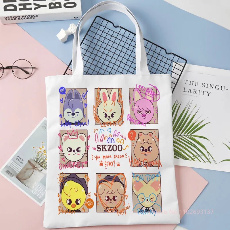 Storazone As Picture 1 / 40x40cm Cute Tote Bag Stray Kids SKZOO Kpop Linen Fabric Shoulder Shopper Bags For Women Eco Foldable Reusable Shopping Bags New Style