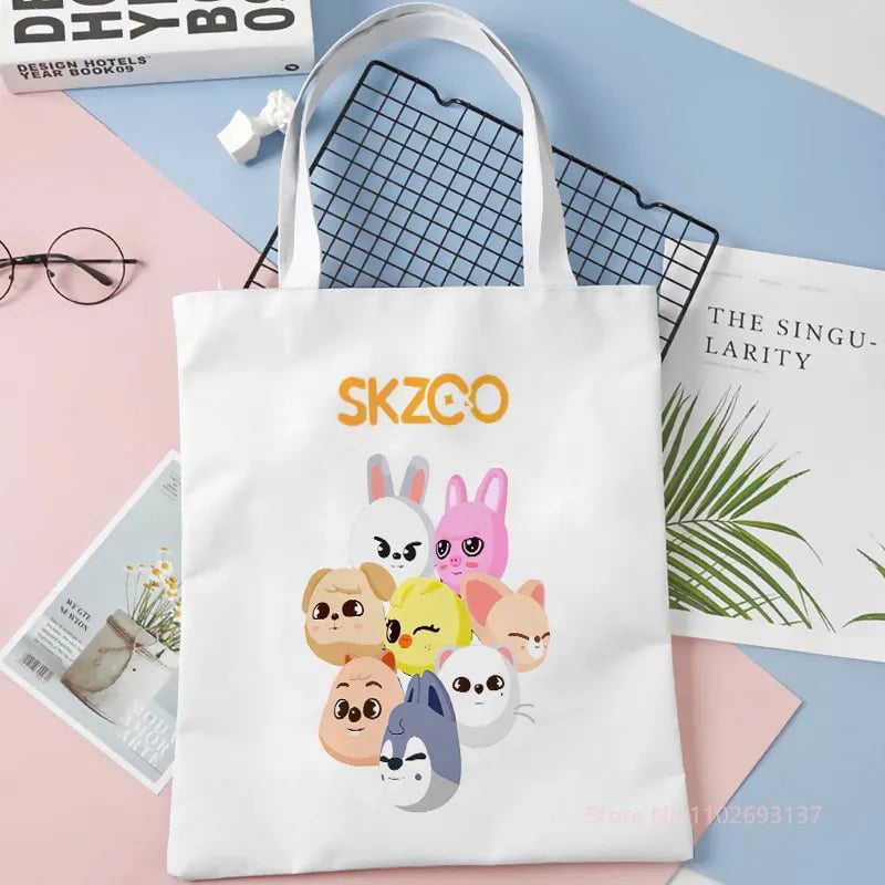 Storazone As Picture 2 / 40x40cm Cute Tote Bag Stray Kids SKZOO Kpop Linen Fabric Shoulder Shopper Bags For Women Eco Foldable Reusable Shopping Bags New Style