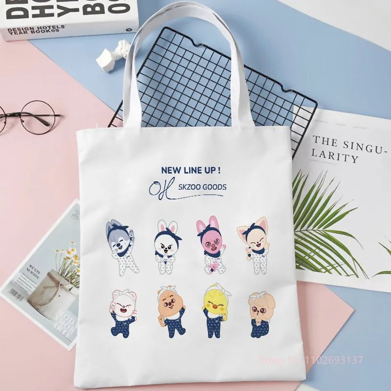 Storazone As Picture 3 / 40x40cm Cute Tote Bag Stray Kids SKZOO Kpop Linen Fabric Shoulder Shopper Bags For Women Eco Foldable Reusable Shopping Bags New Style