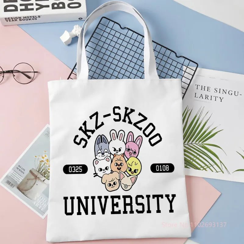 Storazone As Picture 5 / 40x40cm Cute Tote Bag Stray Kids SKZOO Kpop Linen Fabric Shoulder Shopper Bags For Women Eco Foldable Reusable Shopping Bags New Style