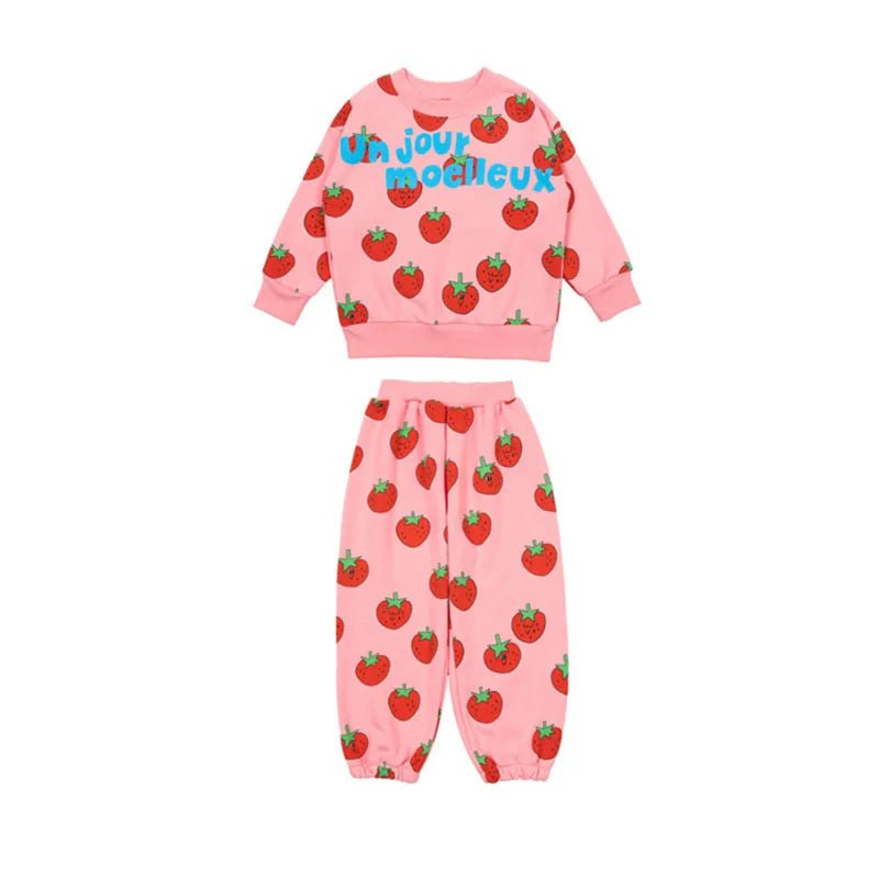 Storazone as picture / Size100 Autumn Bebebebe Children Clothes Set Kids Hoodies Sweatshirt Baby Clothes Boy Girl Cute Strawberry Cake Cotton Sweatshirt Pants