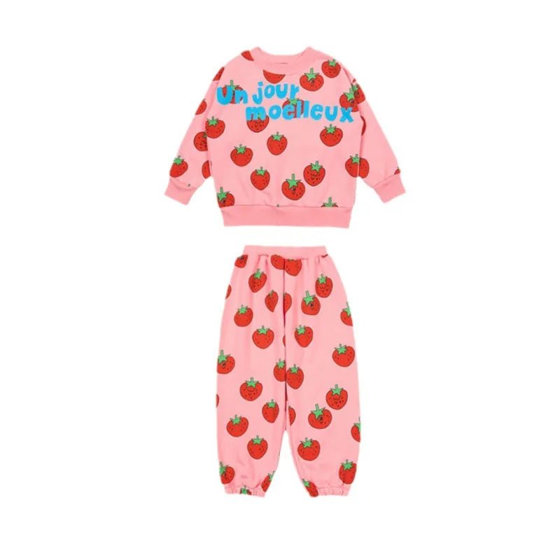 Storazone Autumn Bebebebe Children Clothes Set Kids Hoodies Sweatshirt Baby Clothes Boy Girl Cute Strawberry Cake Cotton Sweatshirt Pants