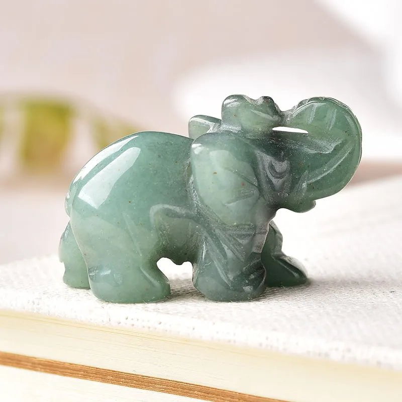 Storazone Aventurine / 1.5inch 1PC Natural Crystal Rose Quartz Elephant Amethyst Obsidian Animals Stone Crafts Small Decoration Home Decor Christmas Present