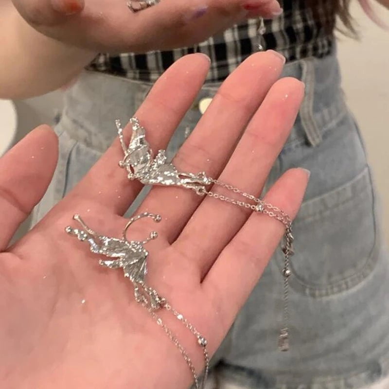 Storazone AY5716803AY Y2K Irregular Liquid Earrings for Women Silver Color Hip-Hop Punk Fashion Geometric Earring Clip Girl 2024 Trendy Party Jewelry