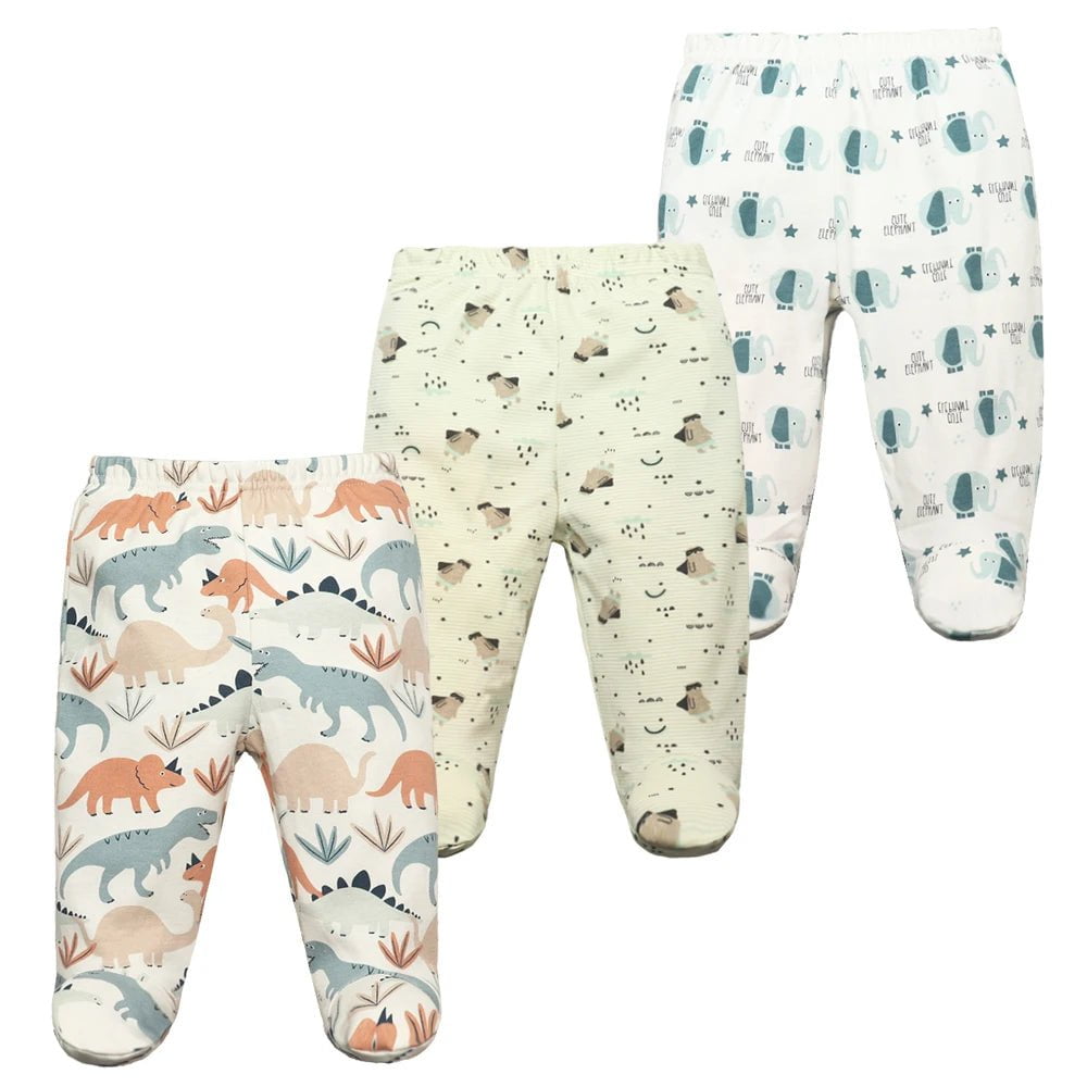 Storazone B / 12M 3PCS/Lot Spring Autumn Footed Baby Pants 100% Cotton Baby Girls Boys Clothes Unisex Casual Bottom PP Pants Newborn Baby Clothing