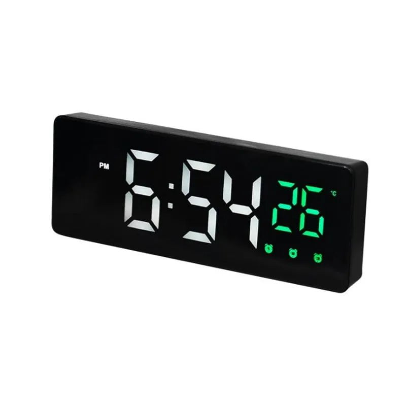 Storazone B Black Green LED Digital Alarm Clock Temperature Date Display Snooze USB Desktop Strip Mirror LED Clocks for Living Room Decoration