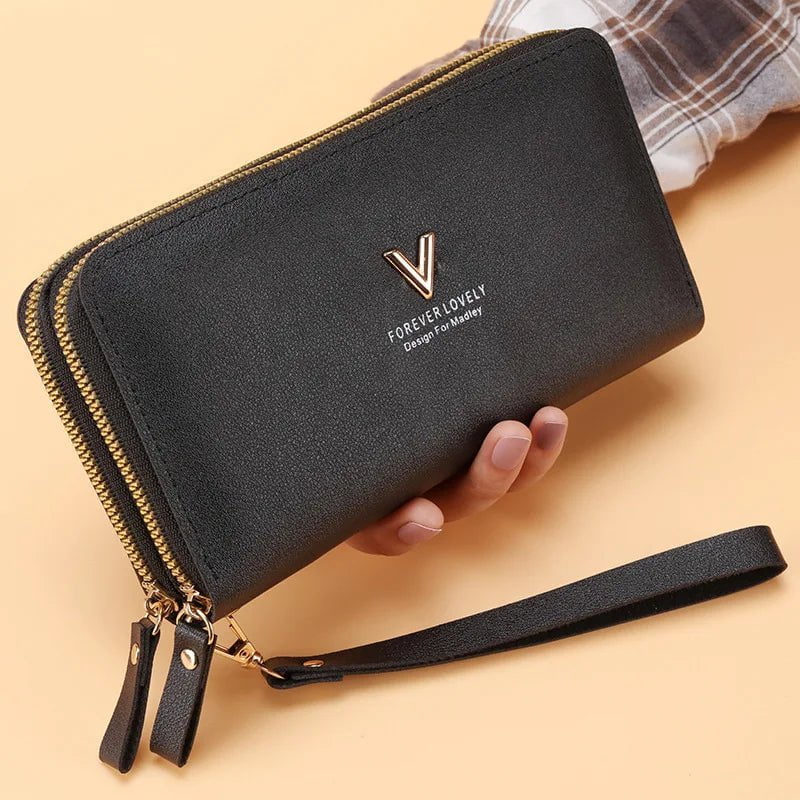 Storazone B-black Long Women's Wallet Female Purses Tassel Coin Purse Card Holder Wallets Double Zipper Pu Leather Clutch Luxury Money Phone Bag