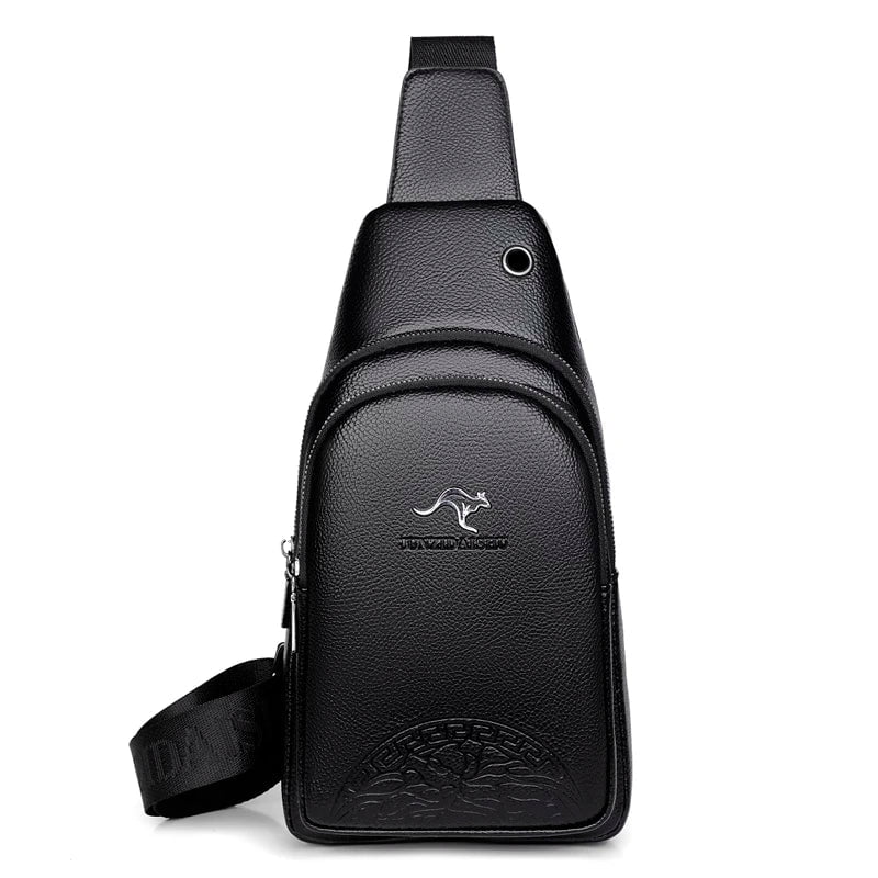 Storazone B-Black Men's Chest Pack Crossbody Bag Luxury Design Durable PU Leather Handbag Chest Bag Vintage Leisure Men's Handbag Shoulder Bag