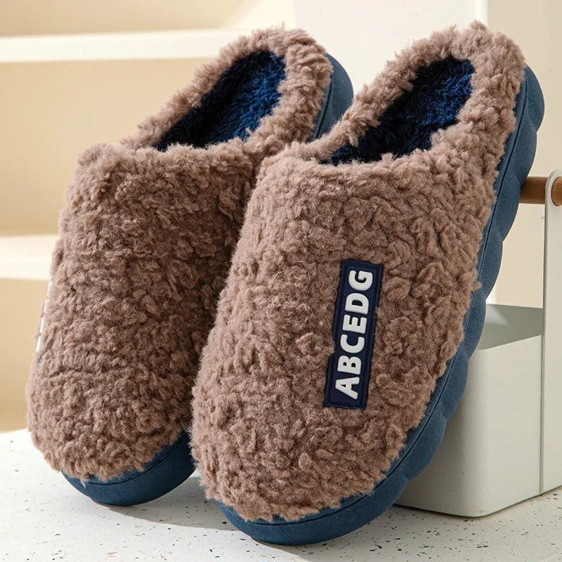 Storazone B-Brown / 36-37(fit 35-36) 2023 New Winter Fulffy Fur Slippers Men Plush Fleece Flat Slippers Sweet Thick Soled Indoor Cotton Slippers For Couple Shoes