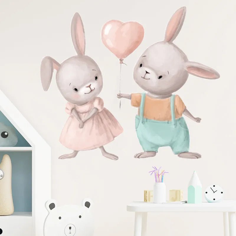 Storazone B Cute Bunny Hearts Wall Stickers for Children Kids Rooms Girls Baby Room Decoration Nursery Kawaii Cartoon Rabbit Wallpaper Vinyl