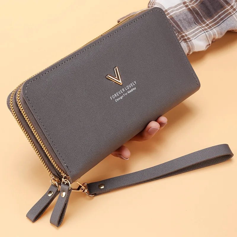 Storazone B-gray Long Women's Wallet Female Purses Tassel Coin Purse Card Holder Wallets Double Zipper Pu Leather Clutch Luxury Money Phone Bag