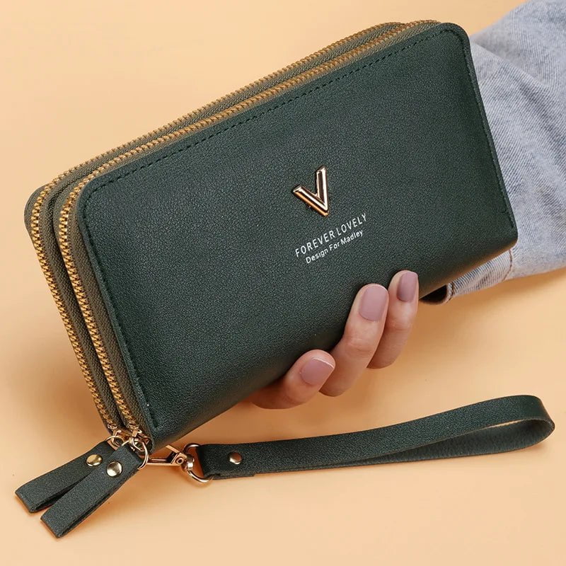 Storazone B-green Long Women's Wallet Female Purses Tassel Coin Purse Card Holder Wallets Double Zipper Pu Leather Clutch Luxury Money Phone Bag