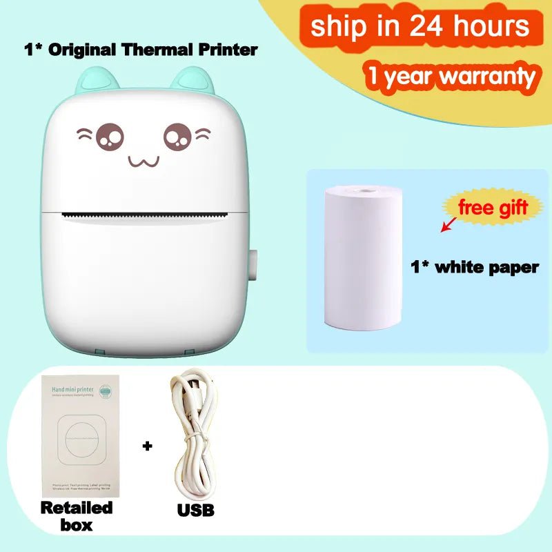 Storazone B-green Portable Mini Thermal Printer Wirelessly BT 203dpi Photo Label Memo Wrong Question Printing With USB Cable Imprimante Portable