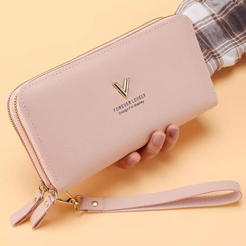 Storazone B-pink Long Women's Wallet Female Purses Tassel Coin Purse Card Holder Wallets Double Zipper Pu Leather Clutch Luxury Money Phone Bag