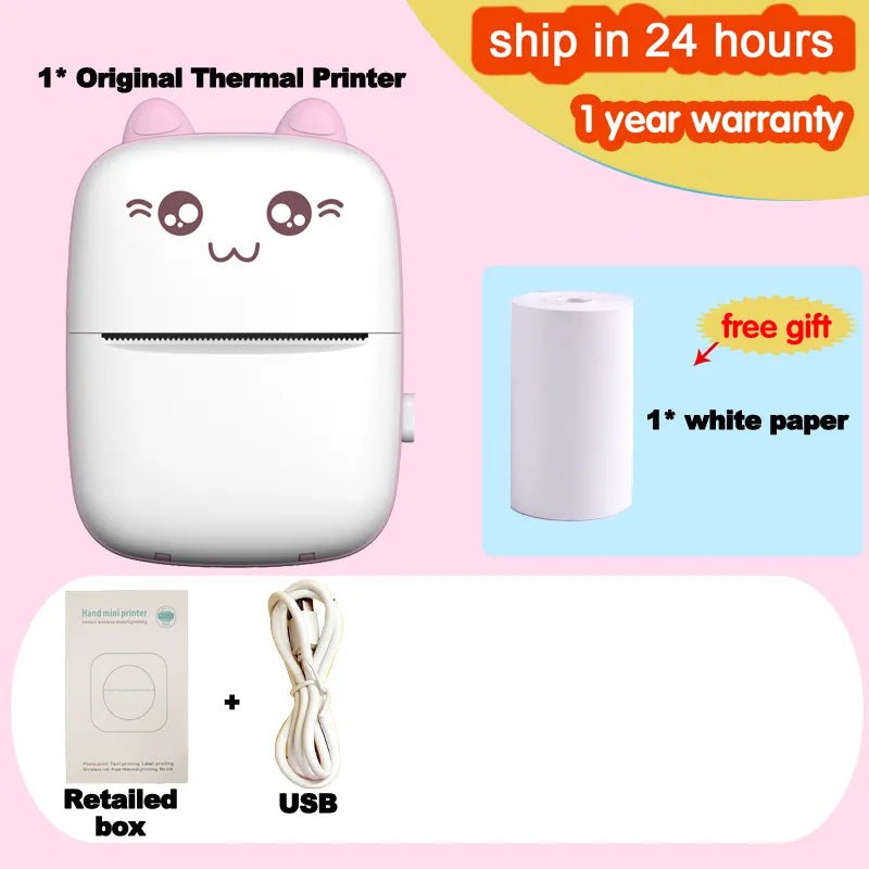 Storazone B-pink Portable Mini Thermal Printer Wirelessly BT 203dpi Photo Label Memo Wrong Question Printing With USB Cable Imprimante Portable