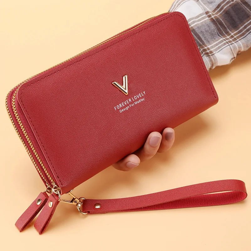 Storazone B-red Long Women's Wallet Female Purses Tassel Coin Purse Card Holder Wallets Double Zipper Pu Leather Clutch Luxury Money Phone Bag