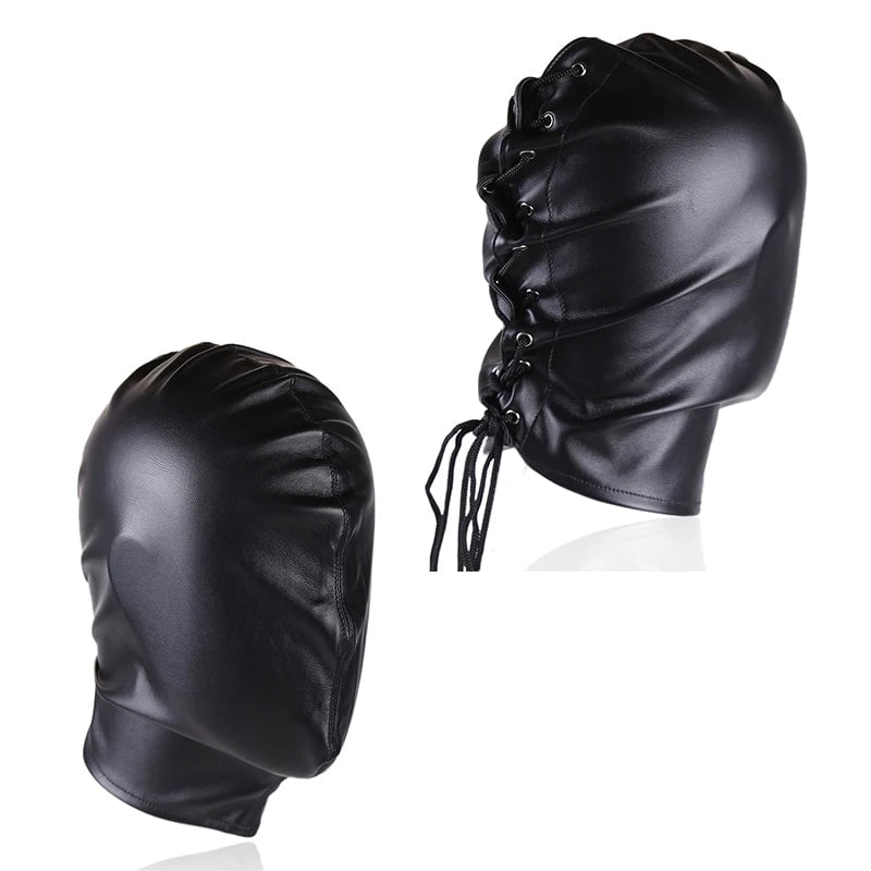 Storazone B Soft PU Leather Hood Mask Blindfold Full Head Harness Restraints Mask BDSM Bondage Gimp Halloween Mask Sex Toys for Couples