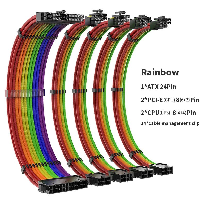 Storazone B TEUCER TC-35 Series PSU Extension Cable Kit Solid Color Cable Solid Combo 350mm ATX24Pin PCI-E8Pin CPU8Pin With Combs