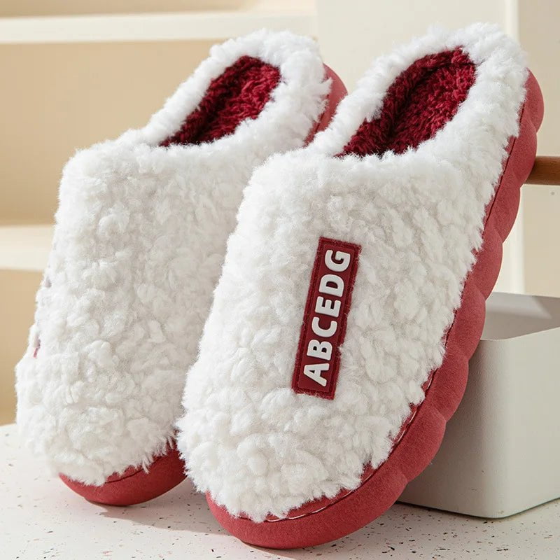 Storazone B-White / 36-37(fit 35-36) 2023 New Winter Fulffy Fur Slippers Men Plush Fleece Flat Slippers Sweet Thick Soled Indoor Cotton Slippers For Couple Shoes