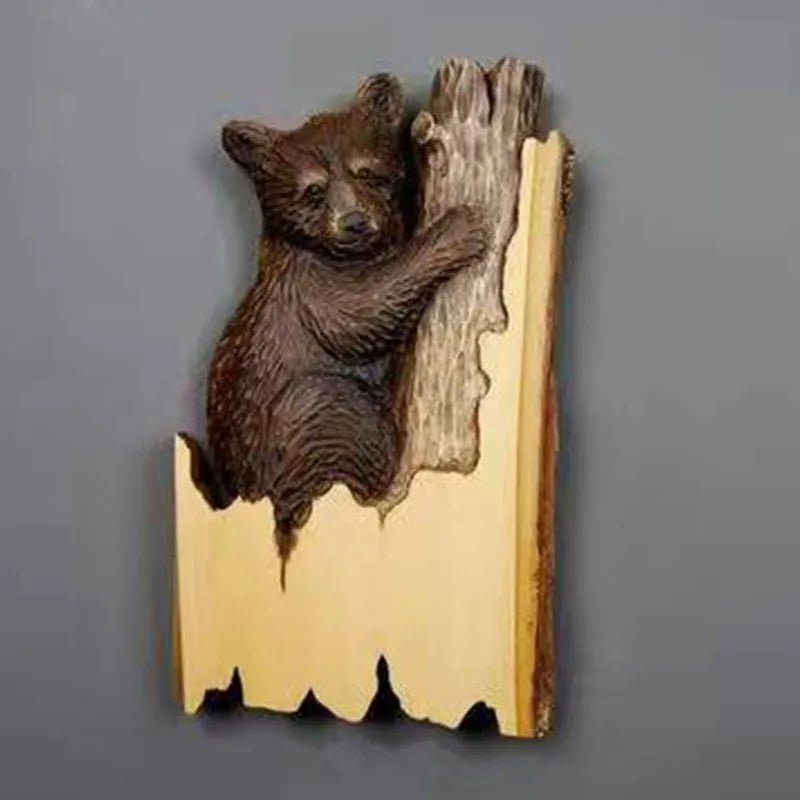 Storazone Baby bear Animal Carving Handcraft Wall Hanging Sculpture Wood Raccoon Bear Deer Hand Painted Decoration for Home Living Room Dropshipping