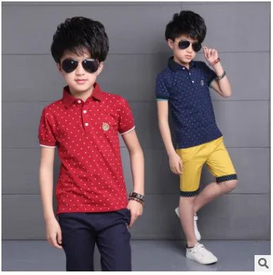 Storazone Baby Big Boys Kids Polo Shirt Tops 2021 Fashion Dots Boy Summer Clothing Set T Shirt+Pants Children Boys Clothes Sets 3-15 years