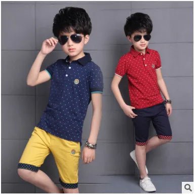 Storazone Baby Big Boys Kids Polo Shirt Tops 2021 Fashion Dots Boy Summer Clothing Set T Shirt+Pants Children Boys Clothes Sets 3-15 years