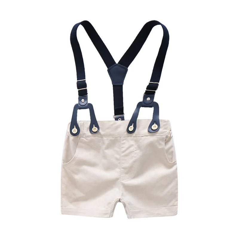 Storazone Baby Boy Gentleman Clothes Set Summer Suit For Toddler White Shirt with Bow Tie+Suspender Shorts Formal Newborn Boys Clothes