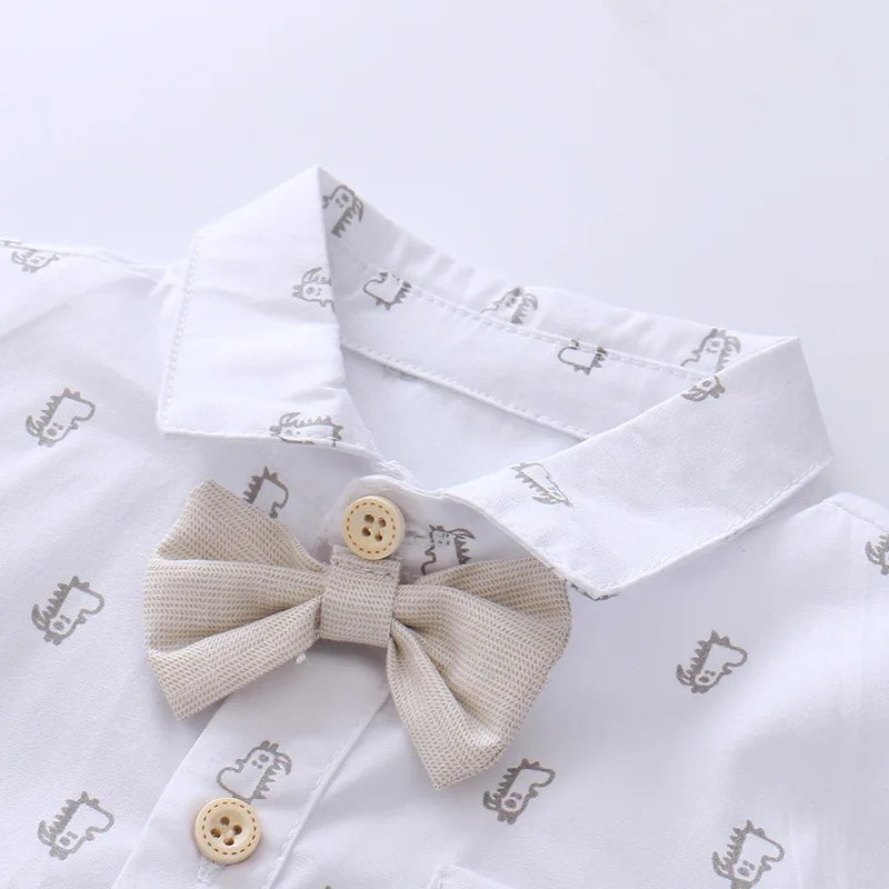 Storazone Baby Boy Gentleman Clothes Set Summer Suit For Toddler White Shirt with Bow Tie+Suspender Shorts Formal Newborn Boys Clothes