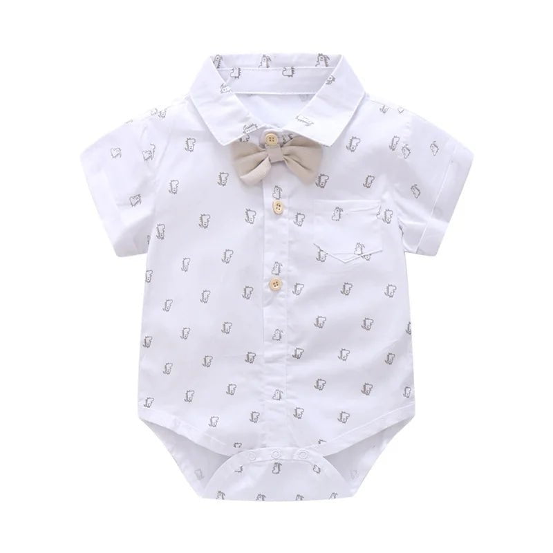 Storazone Baby Boy Gentleman Clothes Set Summer Suit For Toddler White Shirt with Bow Tie+Suspender Shorts Formal Newborn Boys Clothes